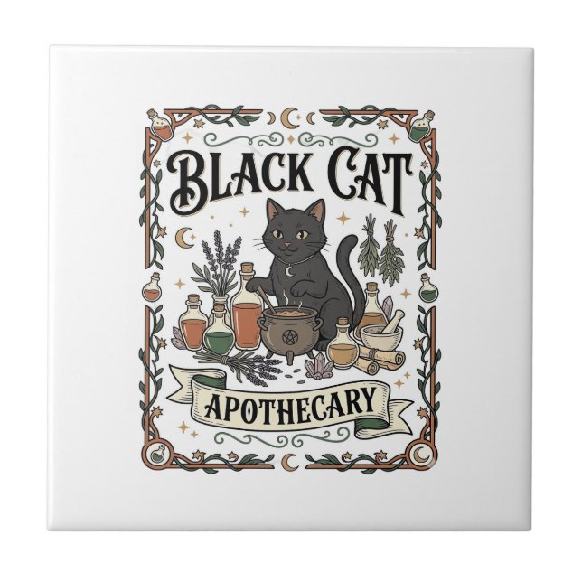 Carreau Apothicaire Chat Noir Chat Sorcière Mystique Apoth (Devant)
