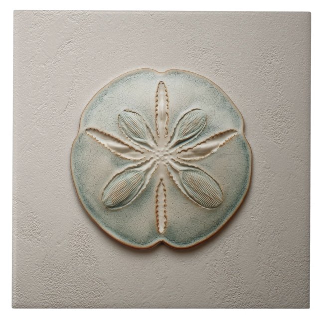 Carreau Aqua and Sand Coastal Sand Dollar Relief Artwork (Devant)