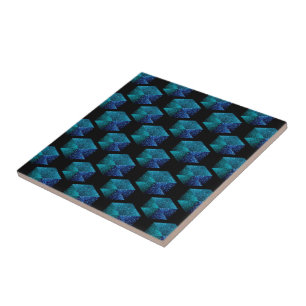 Carreau Aqua bleu scintille diamant motif géométrique noir
