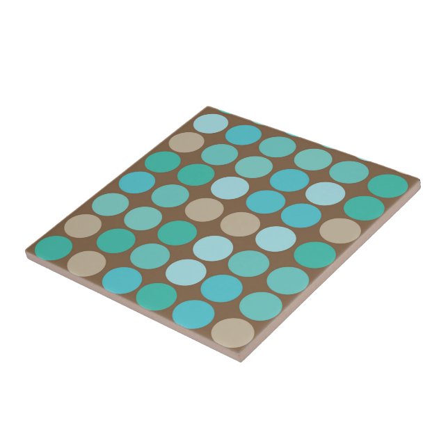 Carreau Aqua Bleu Turquoise & points Brown Motif moderne (Côté)
