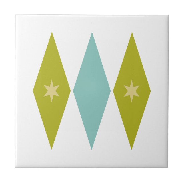 Carreau Aqua Bleu Vert Jaune Diamants Étoiles Milieu de Si (Devant)