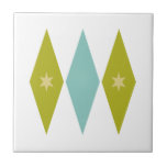Carreau Aqua Blue Green Yellow Diamonds Stars Mid Century<br><div class="desc">This colorful mid century modern ceramic tile features aqua blue and avocado green diamonds,  with yellow colored stars. So fun to add to your tiling project!</div>