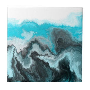 Carreau Aqua Blue Grey et Black Waves Art moderne Abstrait