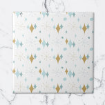 Carreau Aqua, Gold Starburst Motif du milieu du siècle<br><div class="desc">Cet abstrait design rétro allie les étoiles du milieu du siècle et les formes modernes et reflète les ondes vintages rétro. Parfait pour les amateurs d'esthétique rétro et vintage.</div>