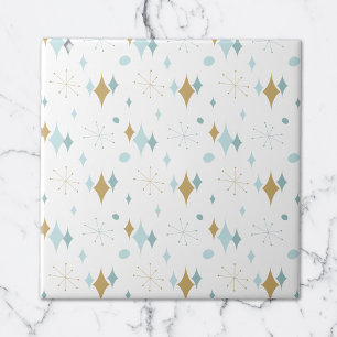 Carreau Aqua, Gold Starburst Motif du milieu du siècle
