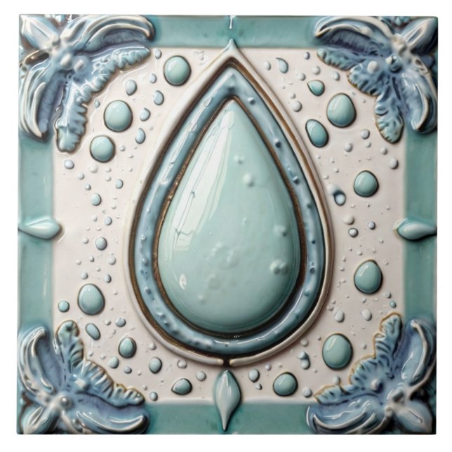Carreau Aqua Mint Blue & White Water Drop Salle de bain (Devant)