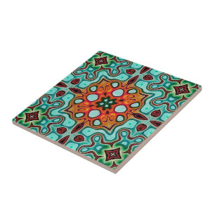 Carreau Aqua Turquoise Turquoise Orange Brown Ethnic Tribe