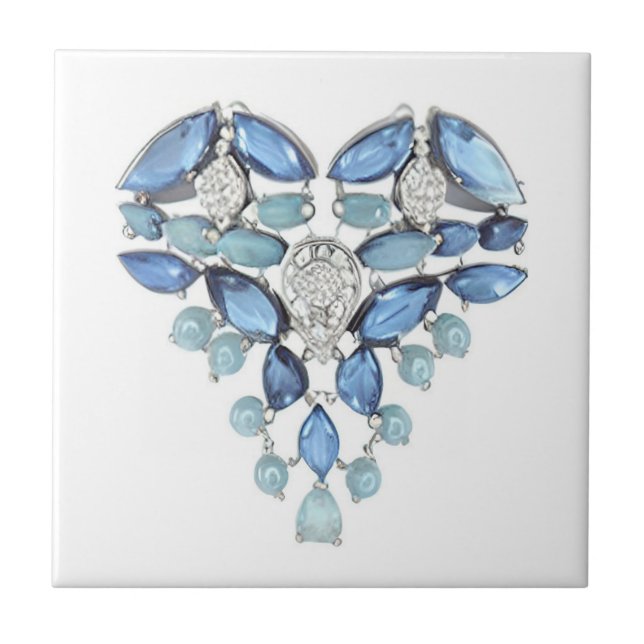 Carreau Aquamarine bleu argent coeur diamant amour (Devant)