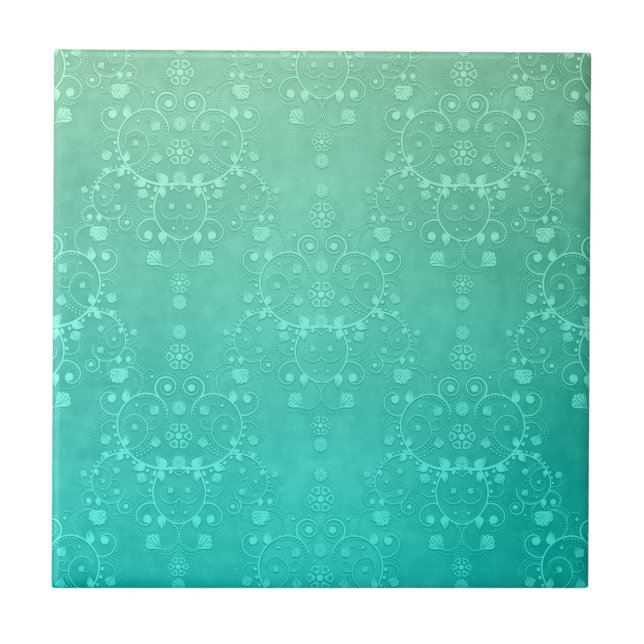 Carreau Aquamarine Turquoise Monnaie Vert Fancy Damask Pat (Devant)