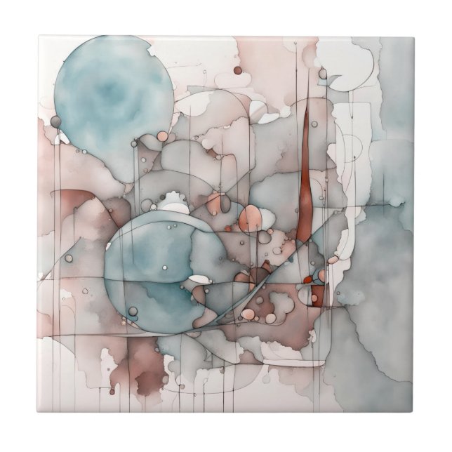 Carreau Aquarelle Abstrait Expressionniste Rose Bleu (Devant)