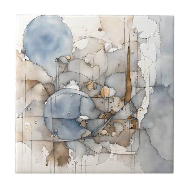 Carreau Aquarelle Abstraite Expressionniste Gris Beige (Devant)