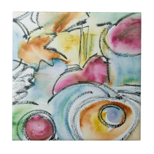 Carreau Aquarelle Abstraite Peinte à la Main Hiver