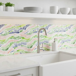 Carreau Aquarelle Abstraite Vert rose bleu décoratif