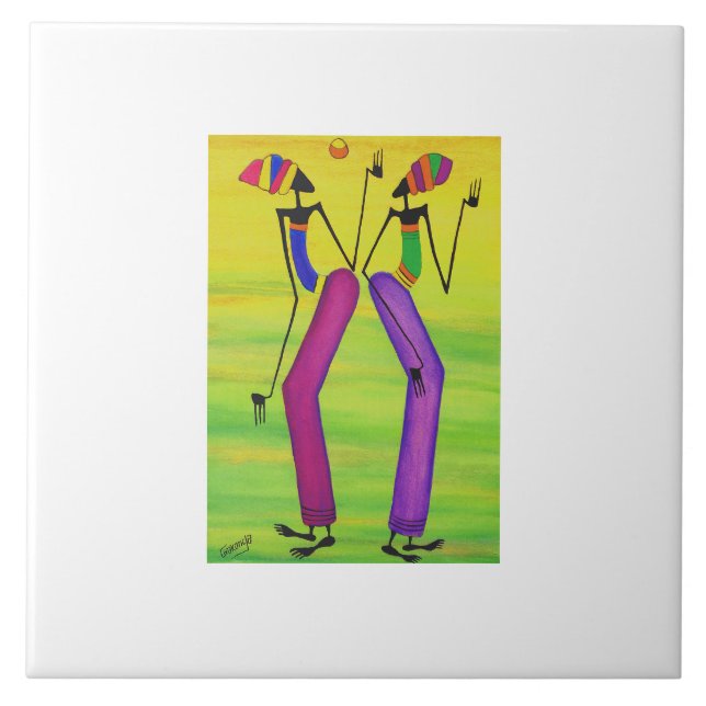 Carreau Aquarelle, African art Sun Party (Devant)