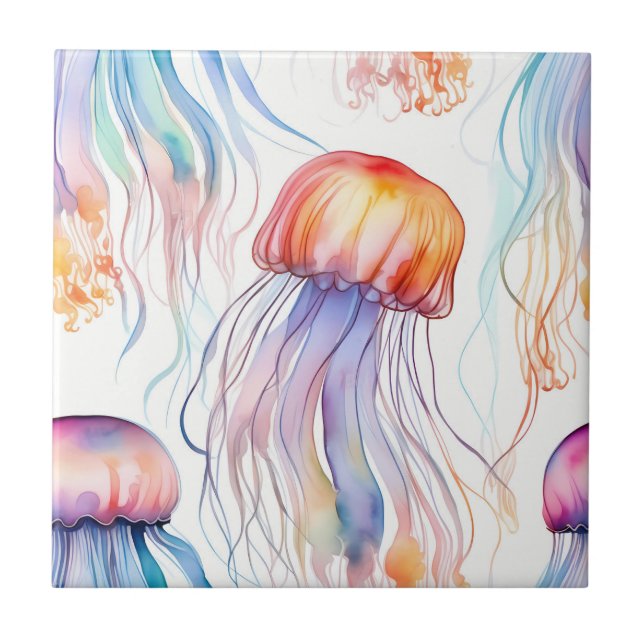 Carreau Aquarelle art méduse abstraite colorée (Devant)