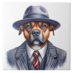 Carreau Aquarelle Artework Brown Chien Gangster
