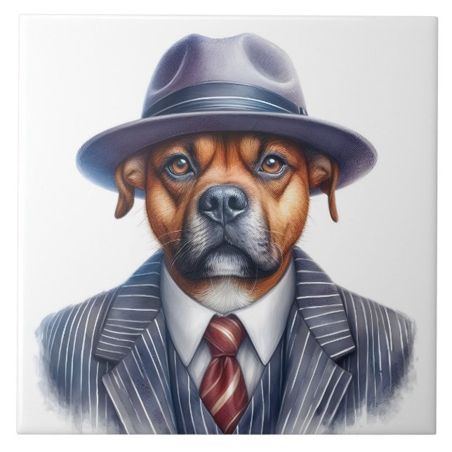 Carreau Aquarelle Artework Brown Chien Gangster (Devant)