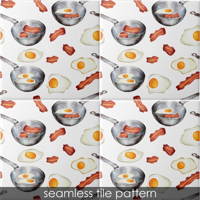Carreau Aquarelle Bacon & Oeufs Petit déjeuner Alimentatio (Watercolor Bacon & Eggs Breakfast Food Kitchen Ceramic Tile)