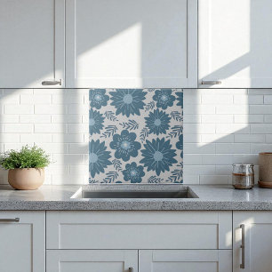 Carreau Aquarelle bleu argent Floral