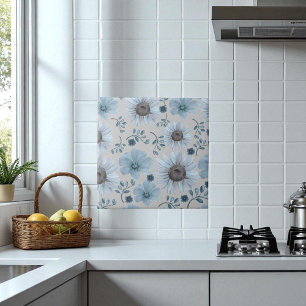 Carreau Aquarelle bleu argent Floral