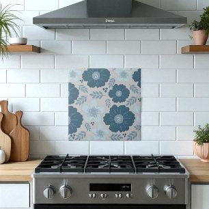 Carreau Aquarelle bleu argent Floral