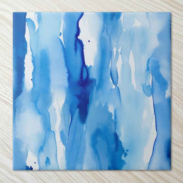 Carreau Aquarelle bleu azur Vagues Abstraites (Créateur téléchargé)