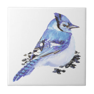 Carreau Aquarelle Bleu Jay Oiseau Faune Nature art