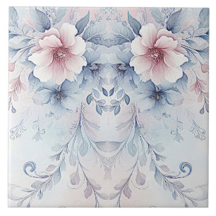 Carreau Aquarelle Bleu Rose Carrelage en céramique Florale