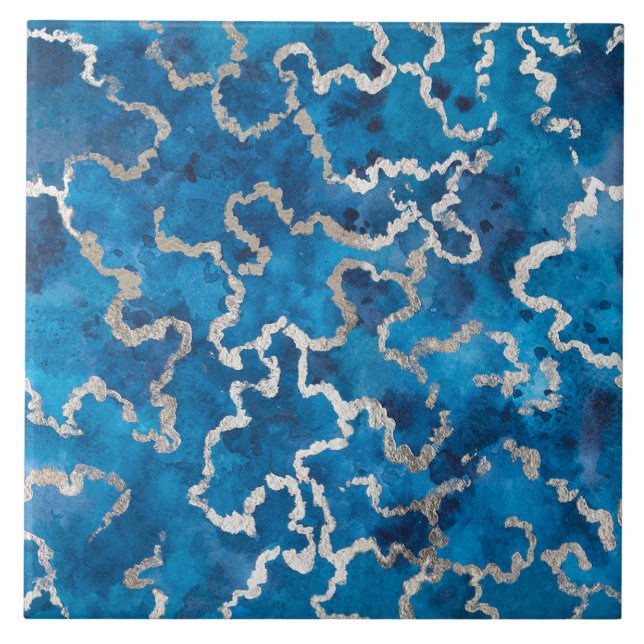 Carreau Aquarelle bleu vague texture (Devant)