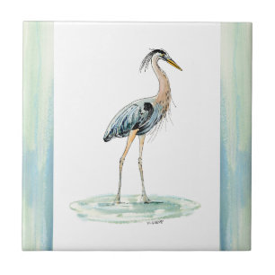 Carreau Aquarelle bleue de héron