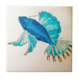 Carreau Aquarelle bleue de poissons