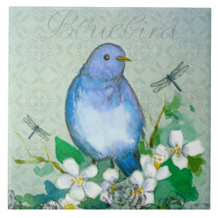Carreau Aquarelle Bluebird libellules Syringa