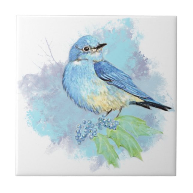 Carreau Aquarelle Bluebird sur le Raisin de l'Oregon Natur (Devant)