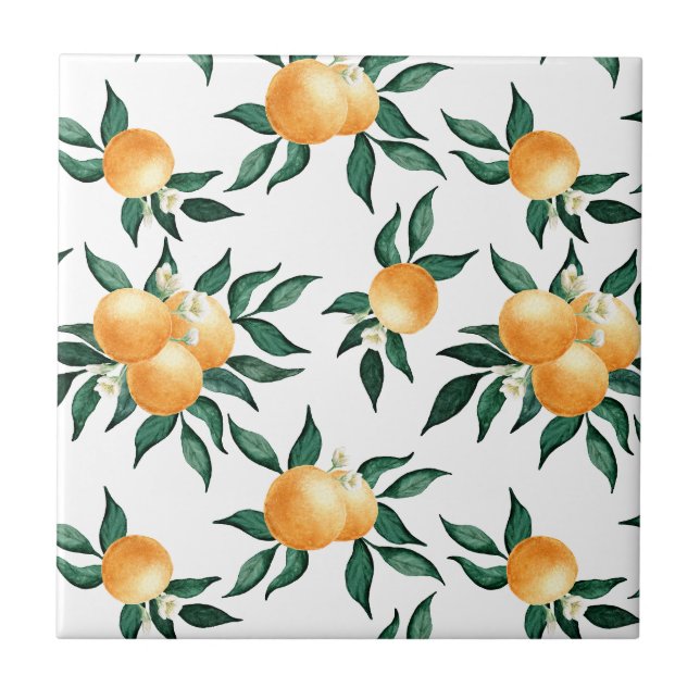 Carreau Aquarelle Botanique Citrus Orange Ensoleillé (Devant)