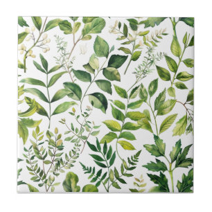 Carreau Aquarelle Botanique Vert feuilles