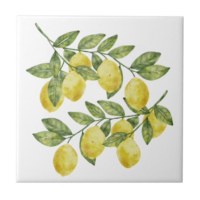 Carreau Aquarelle Branches de citron - Art botanique d'été (Devant)