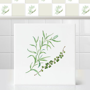 Carreau Aquarelle Brin de Tarragon Français Poivre Vert