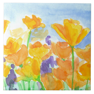 Carreau Aquarelle Californie Fleurs de pavot