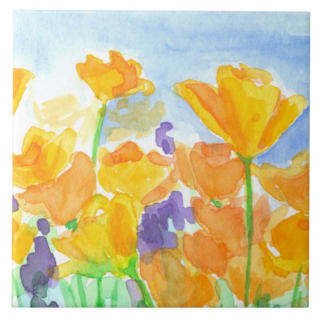 Carreau Aquarelle Californie Fleurs de pavot (Devant)