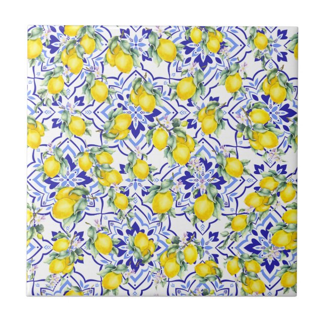 Carreau Aquarelle Campagne Française Bleu Citron (Devant)