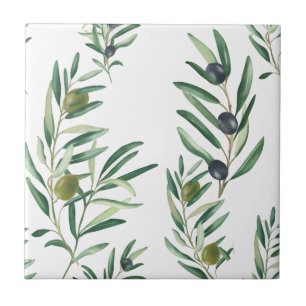 Carreau Aquarelle Campagne Française Chic Motif Olive Vert