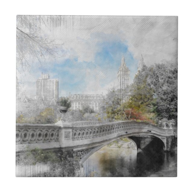 Carreau Aquarelle Central Park Bridge Décor (Devant)