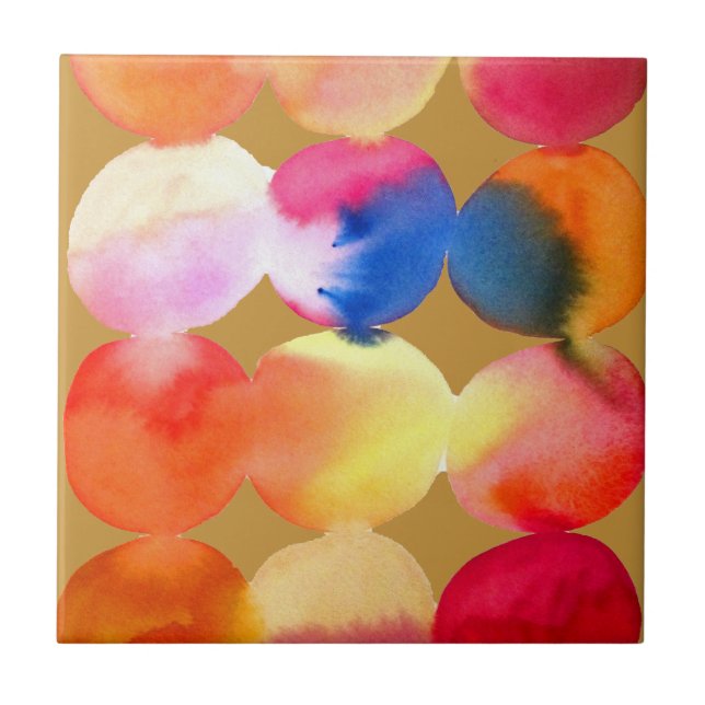 Carreau Aquarelle cercle motif art abstrait couleur chaude (Devant)
