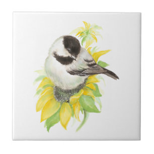 Carreau Aquarelle Chickadee Tournesol mou Oiseau art