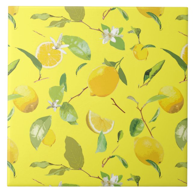 Carreau Aquarelle Citron & Feuilles 4 (Devant)
