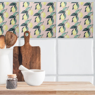 Carreau Aquarelle Citrons et Feuilles Motif jaune sans cou