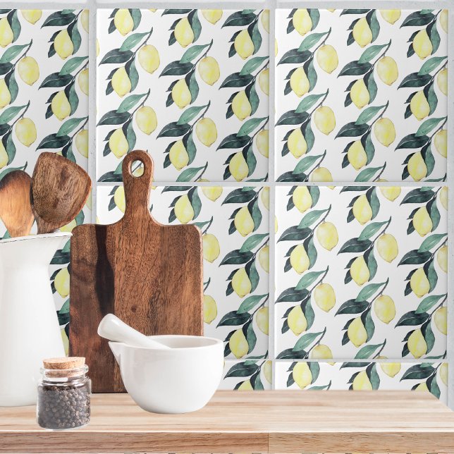 Carreau Aquarelle Citrons jaunes Motif sans couture (Créateur téléchargé)