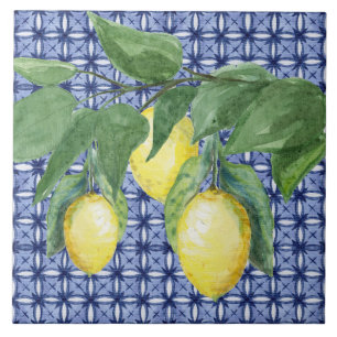 Carreau Aquarelle Citrus Lemon Folithe Motif Marine Bleu