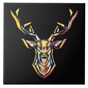 Carreau Aquarelle colorée Deer Head Art