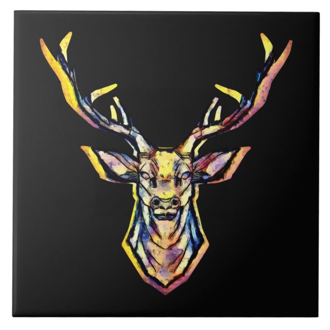 Carreau Aquarelle colorée Deer Head Art (Devant)